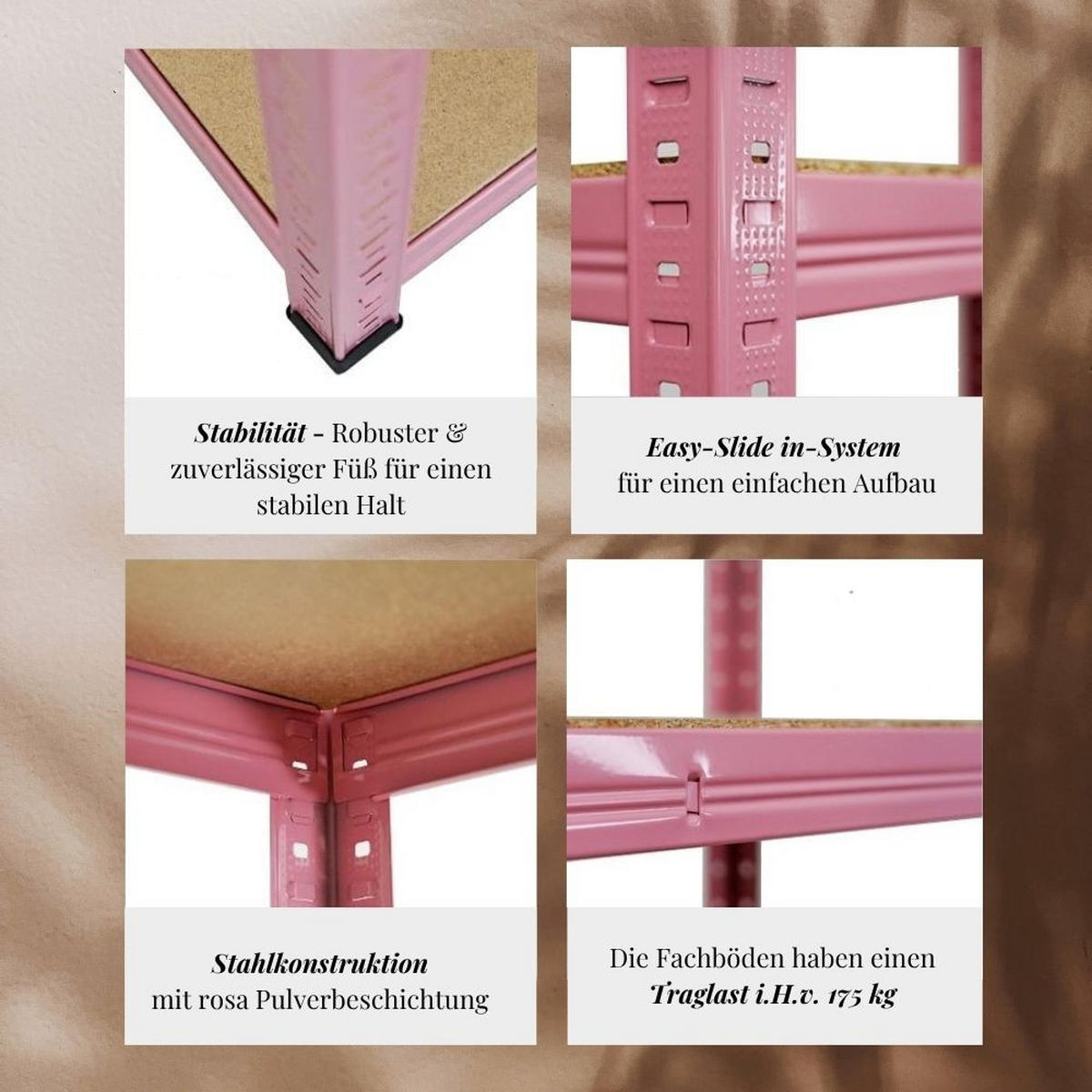 SCHWERLASTREGAL Pink Lady 180x90x40cm Fachlast 175 kg 5 Ebenen Pink - Pink, Metall (90/180/40cm) - PROREGAL