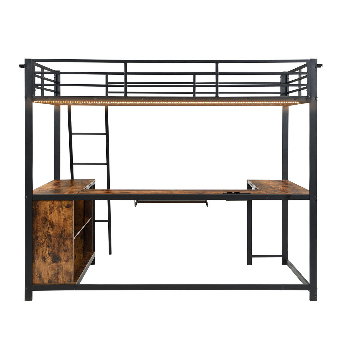 HOCHBETT 120/200 cm mit 3-seitigem Schreibtisch und LED, DE-41767, in Schwarz - Schwarz, Metall (120/200cm) - ComfortXL