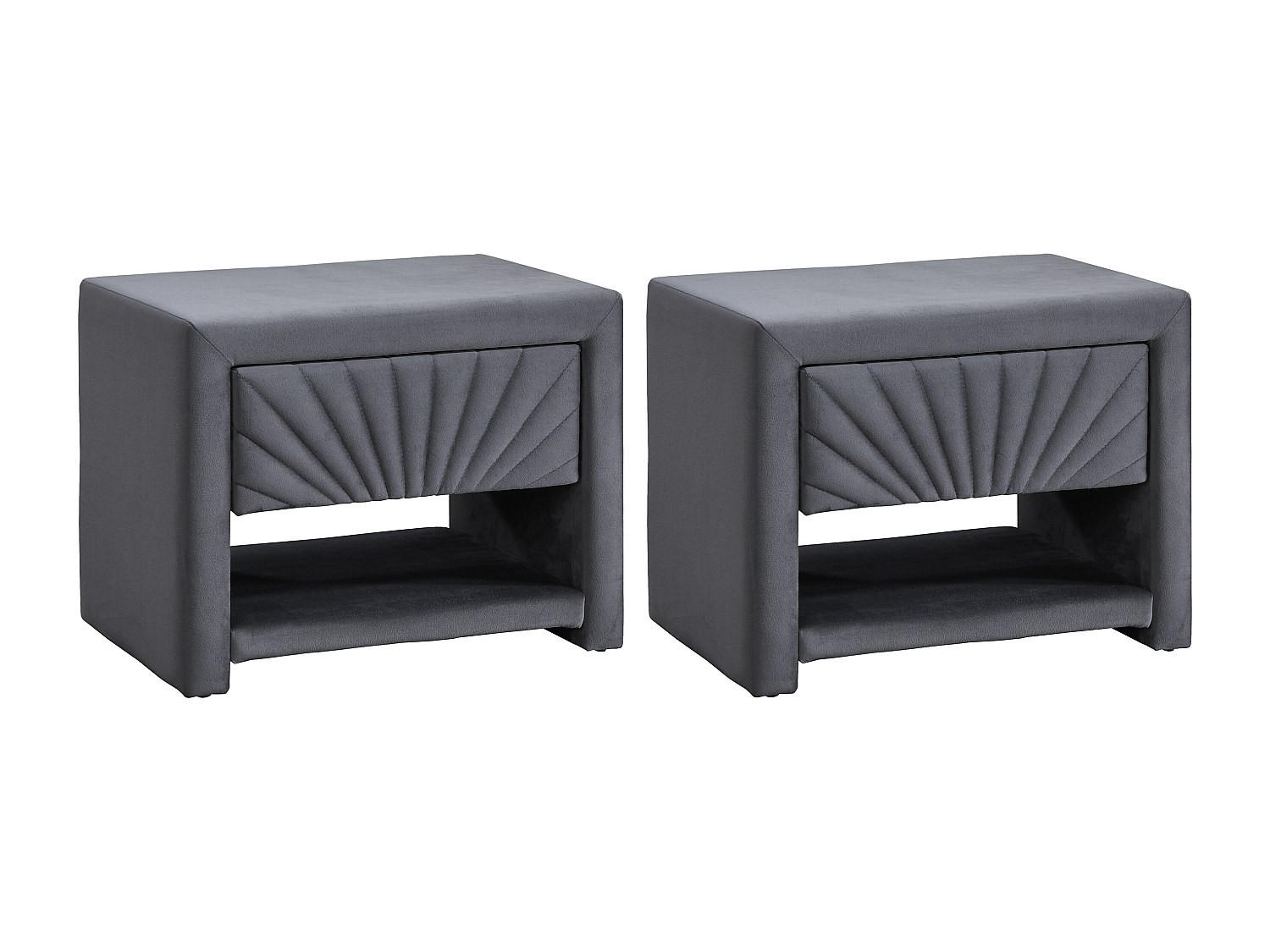 2ER-SET Nachttische mit 1 Schublade & 1 Ablage - Samt - Anthrazitgrau - ULAMI - Anthrazit, Textil (50/41/35cm) - Vente-Unique