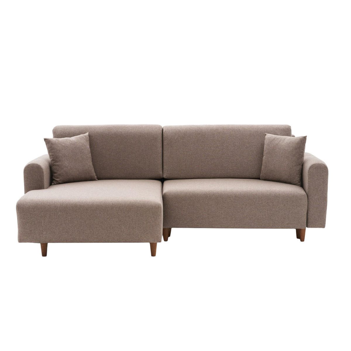 ECKSOFA mit Schlaffunktion und linksseitiger Récamiere - mane 246/160/85 cm - Taupe, Holz (160/246cm) - Calicosy