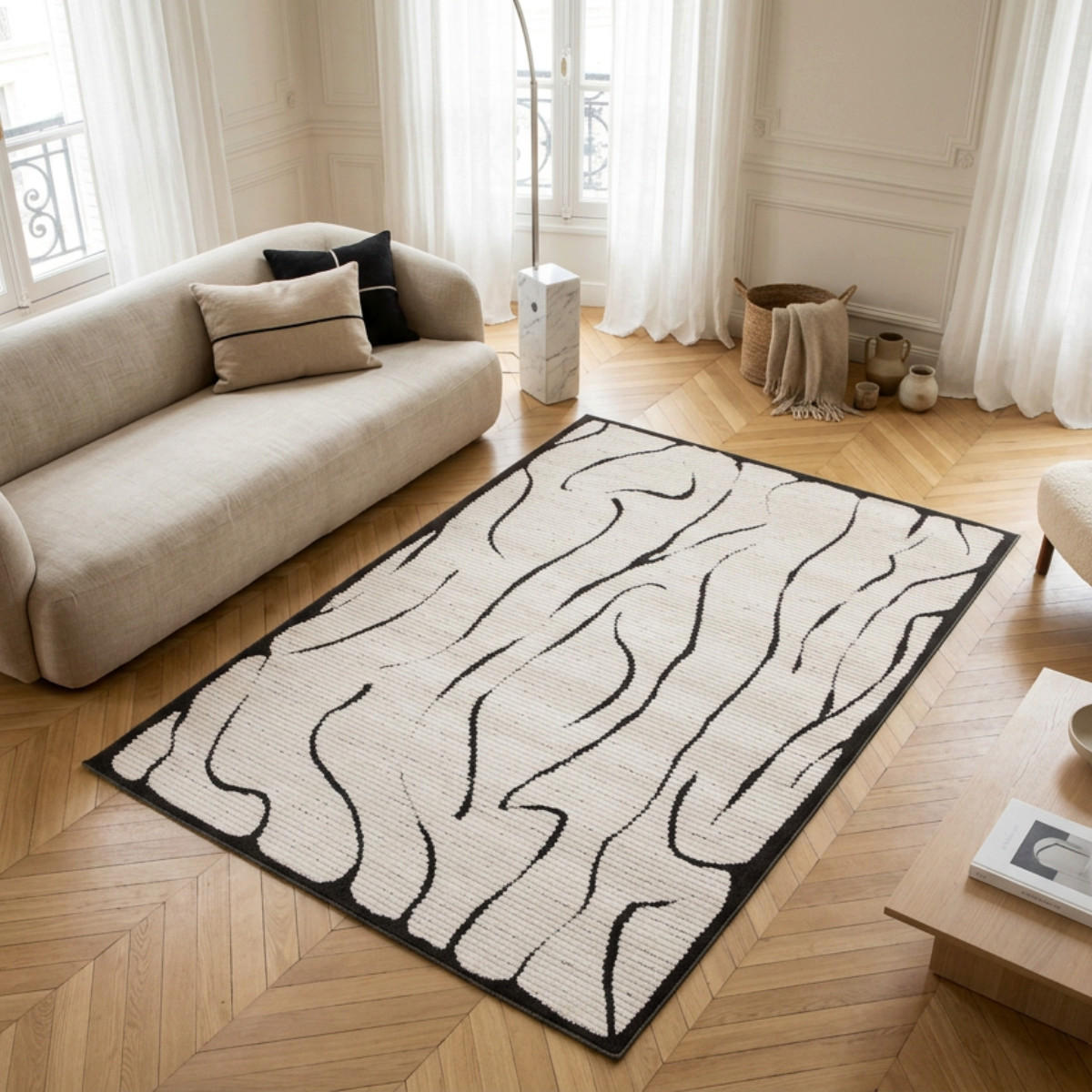 TEPPICH ultrafein mit Skulptureffekt schwarz - Schwarz, Textil (200/290cm) - AFK Living