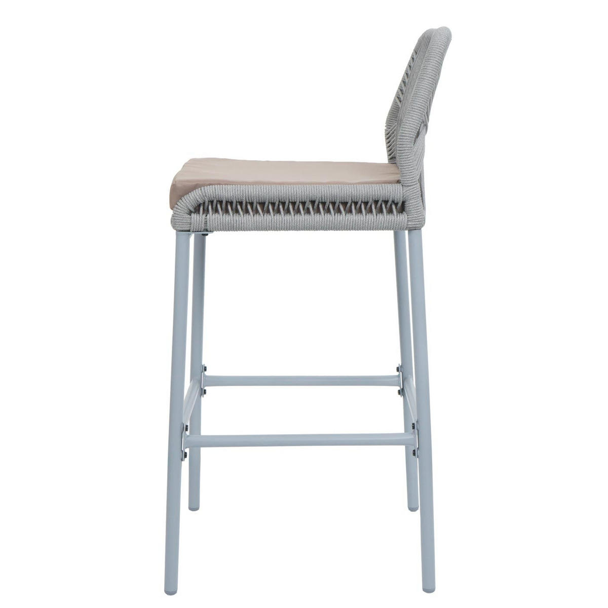 GARTENSTUHL 2er-Set HxBxT 101x45x52cm Sitzhöhe 76cm Hellgrau Kissen Taupe Seilgeflecht Metall - Hellgrau, Metall (45/101/52cm) - PROREGAL