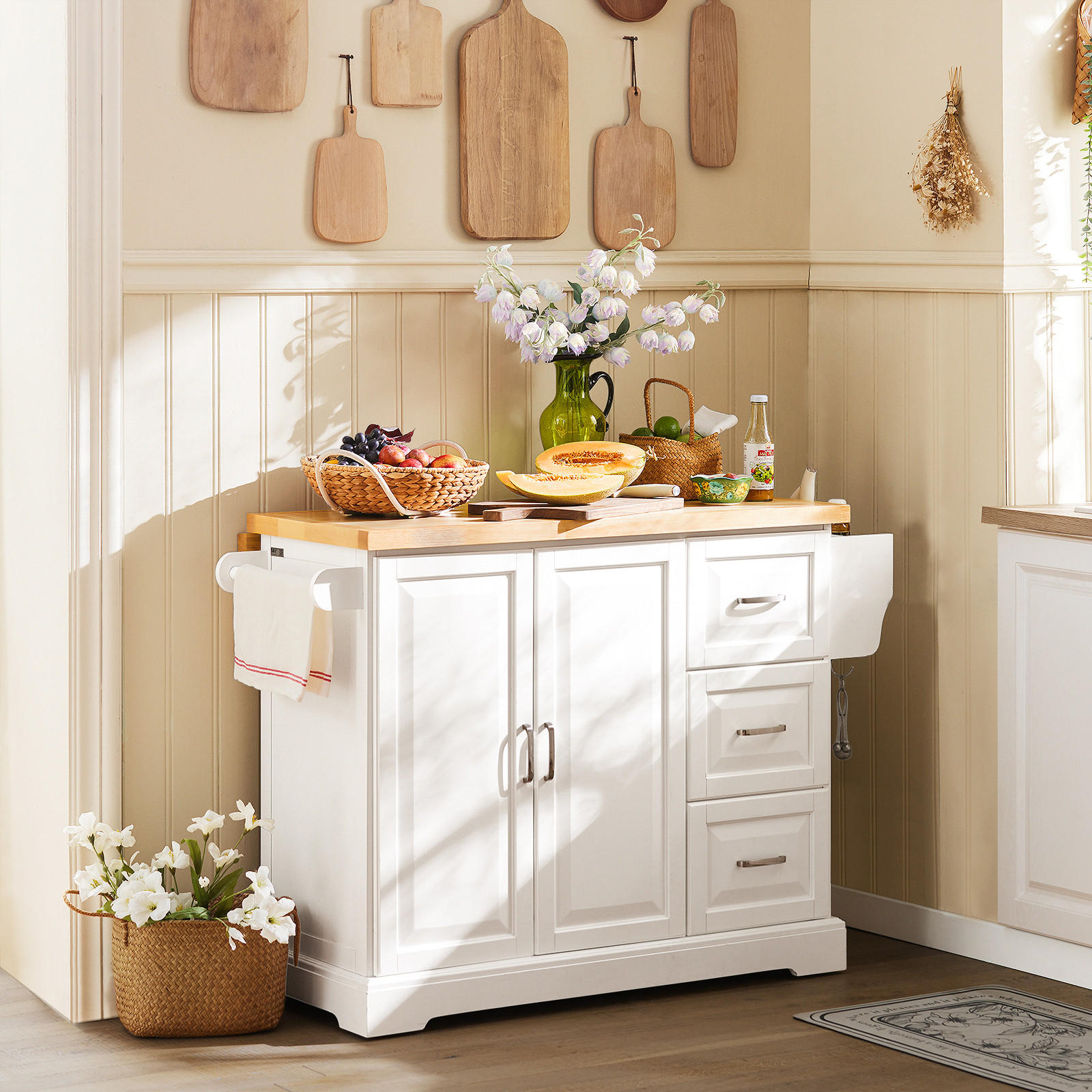 KÜCHENINSEL Weiß-Natur - Weiß, Holzwerkstoff (130/91/46cm) - SoBuy