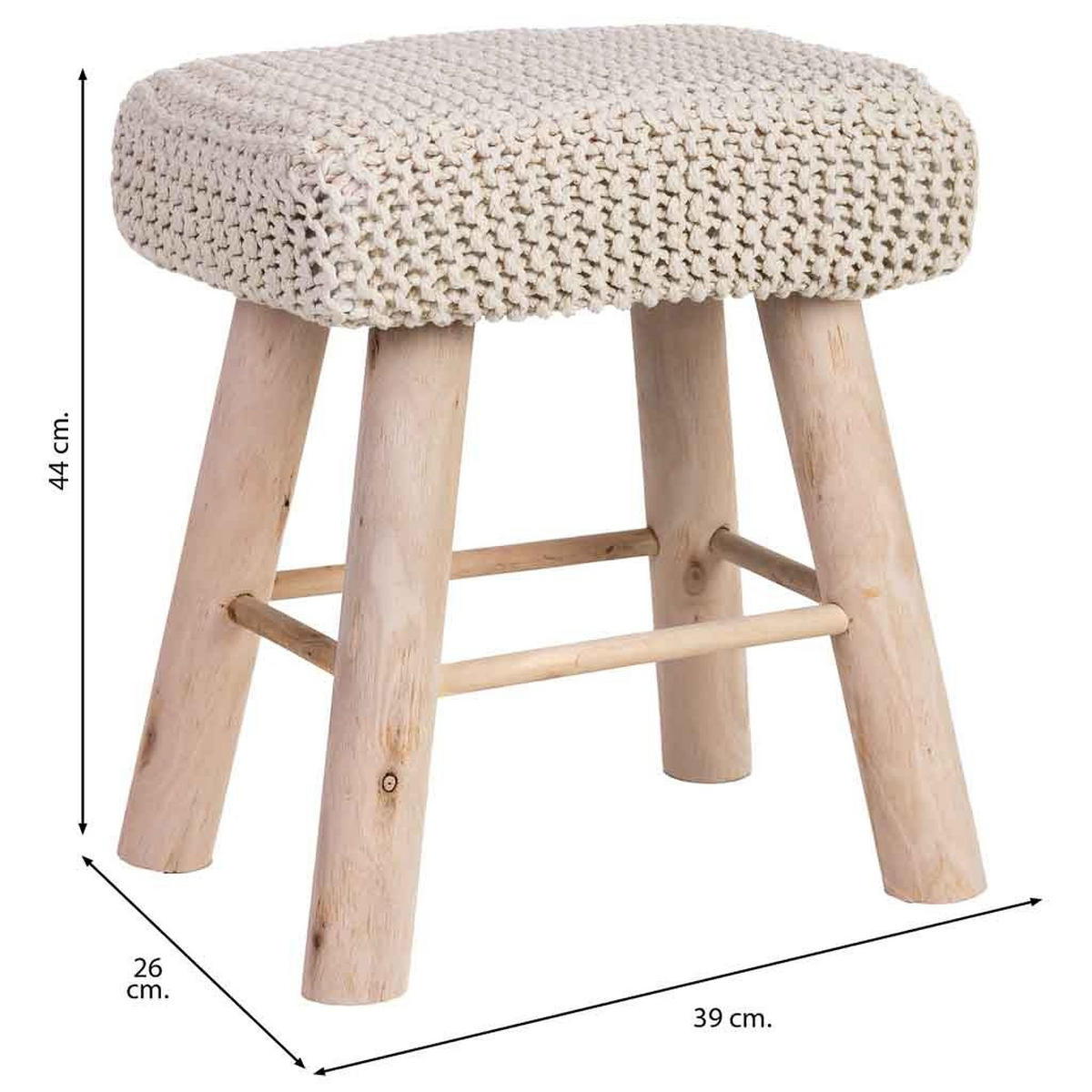 HOCKER aus Holz und Baumwolle, weiß, 26x39x44cm - Weiß, Holz (26/44/39cm) - Wanderlust