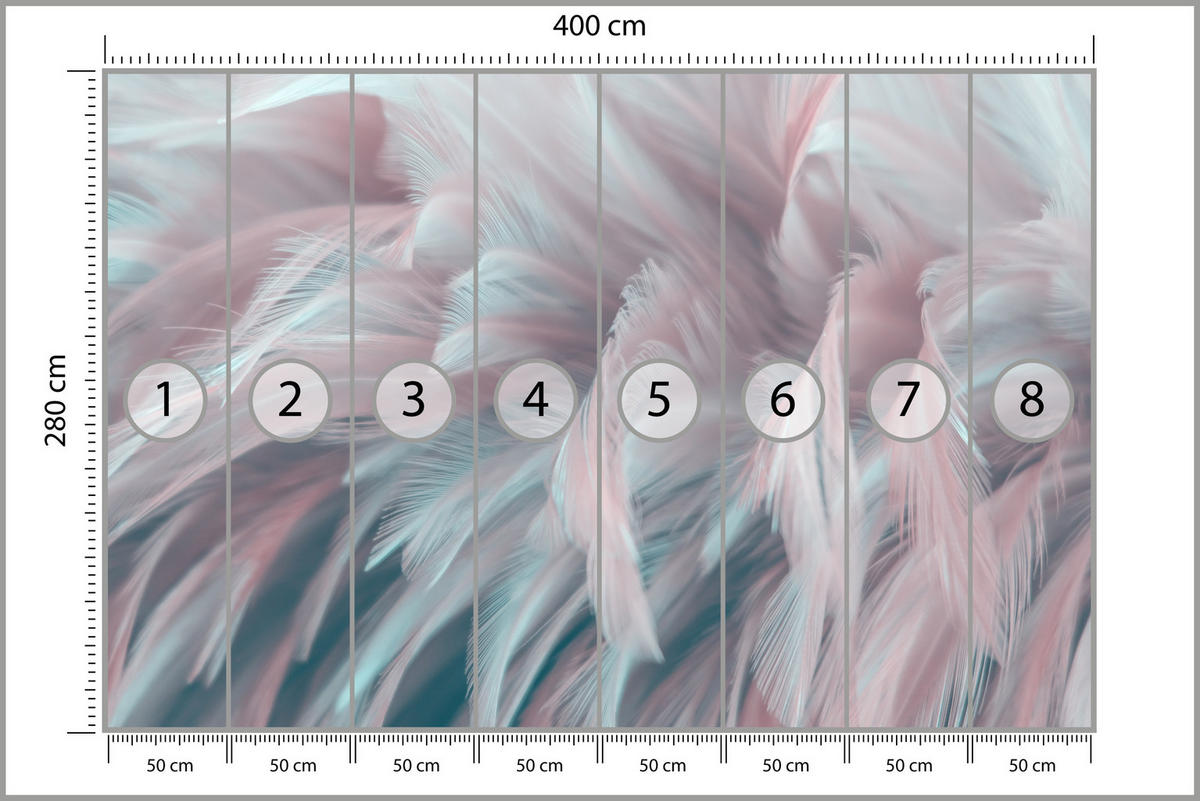 FOTOTAPETA Pre Spálňu Pastelové Perá Jemné Ružová Modrá 400 x 280 cm - modrá/biela, papier (400/280cm) - Muralo