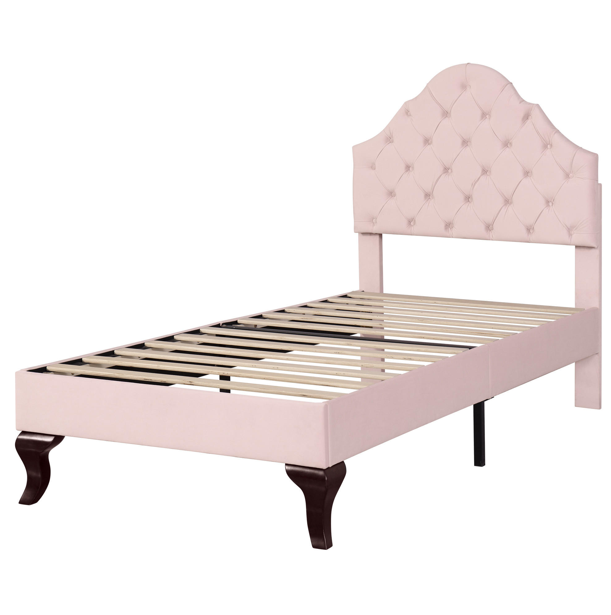 SAMT-POLSTERBETT 90/200 cm in Rosa mit Lattenrost und verstellbarem Kopfteil - Rosa, Textil (90/200cm) - BEAOK
