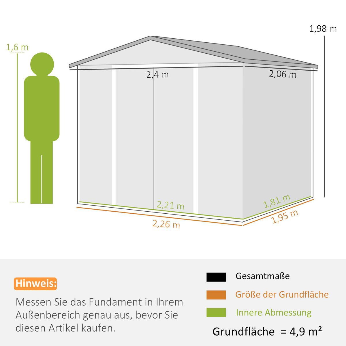 GERÄTEHAUS 4,4 m² Gartenhaus mit Pultdach, Schiebetür, Fundament Geräteschuppen - Braun, Metall (206/198/240cm) - Outsunny
