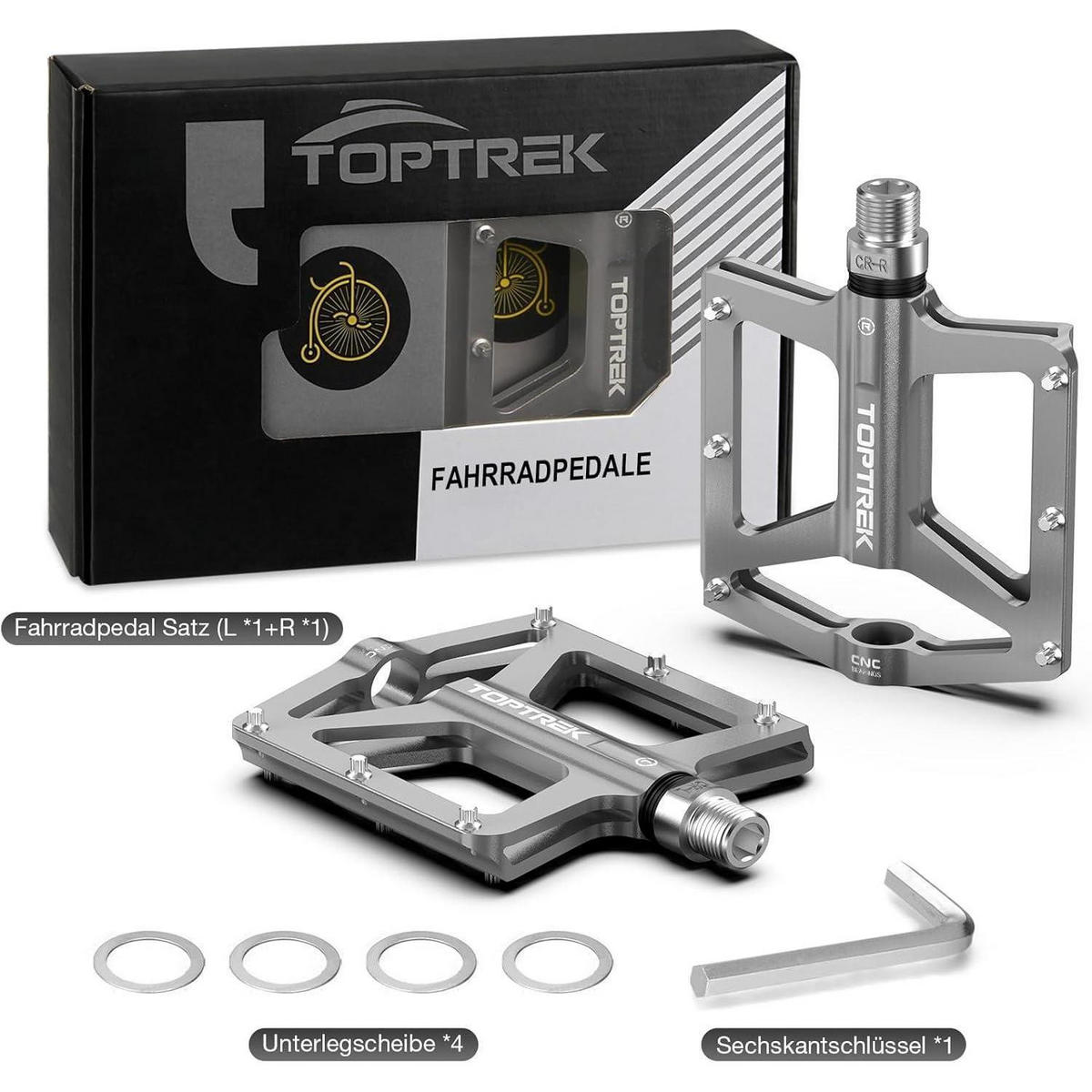 FAHRRADPEDALE Set CNC Aluminium mit 3 Lagern Silber - Silberfarben, Metall (10.2/1.5/12.5cm)
