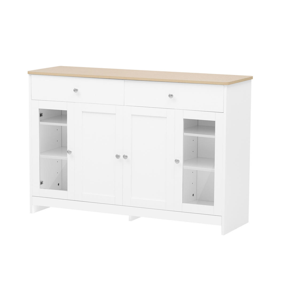 SIDEBOARD aus MDF 120x37x80 cm Weiß und Holzfarbe mit 2 Schubladen und 4 Türen - Weiß, Holzwerkstoff (120/80/37cm) - IVMEU