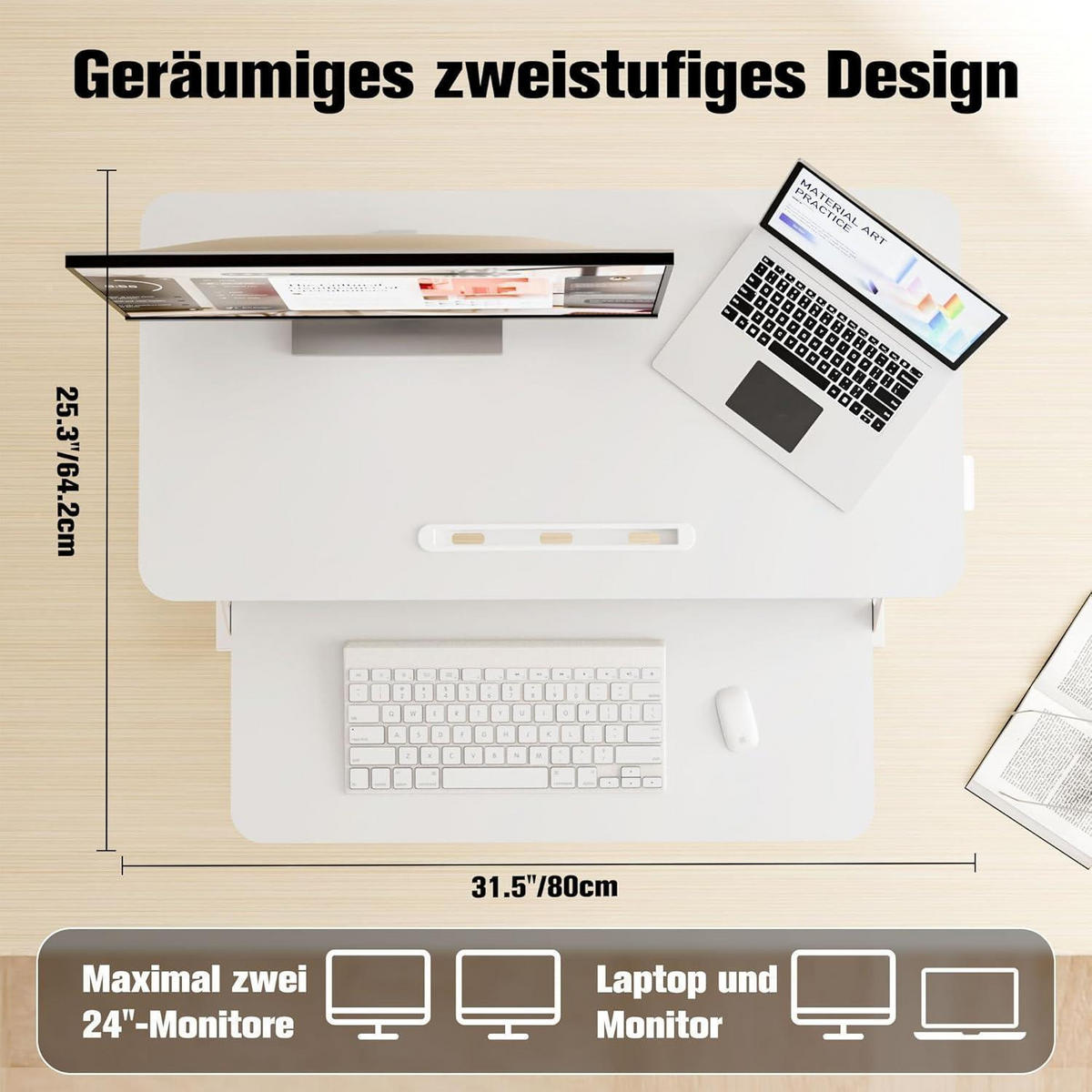 STEH-SITZ Schreibtischaufsatz Höhenverstellbar Weiß 80/40 cm - Weiß, Kunststoff (80/40/52cm)