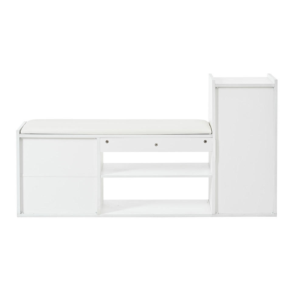 SCHUHBANK in 128x30x68cm mit 2 Schubladen 1 Schrank,Weiß - Weiß, Holzwerkstoff (30/68/128cm) - KOMHTOM