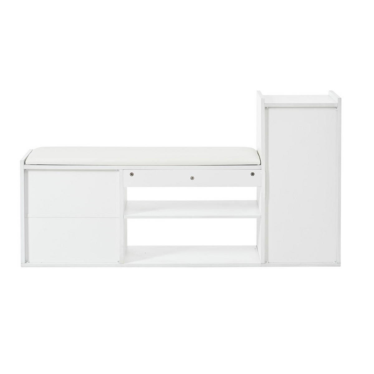 SCHUHBANK in 128x30x68cm mit 2 Schubladen 1 Schrank,Weiß - Weiß, Holzwerkstoff (30/68/128cm) - KOMHTOM