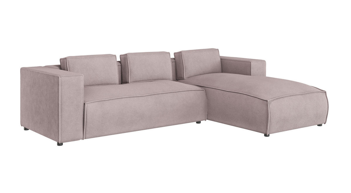 ECKSOFA Nova Puderrosa Cord, Ottomane rechts - Pink/Schwarz, Holz/Kunststoff (262/176cm) - S-Style Möbel