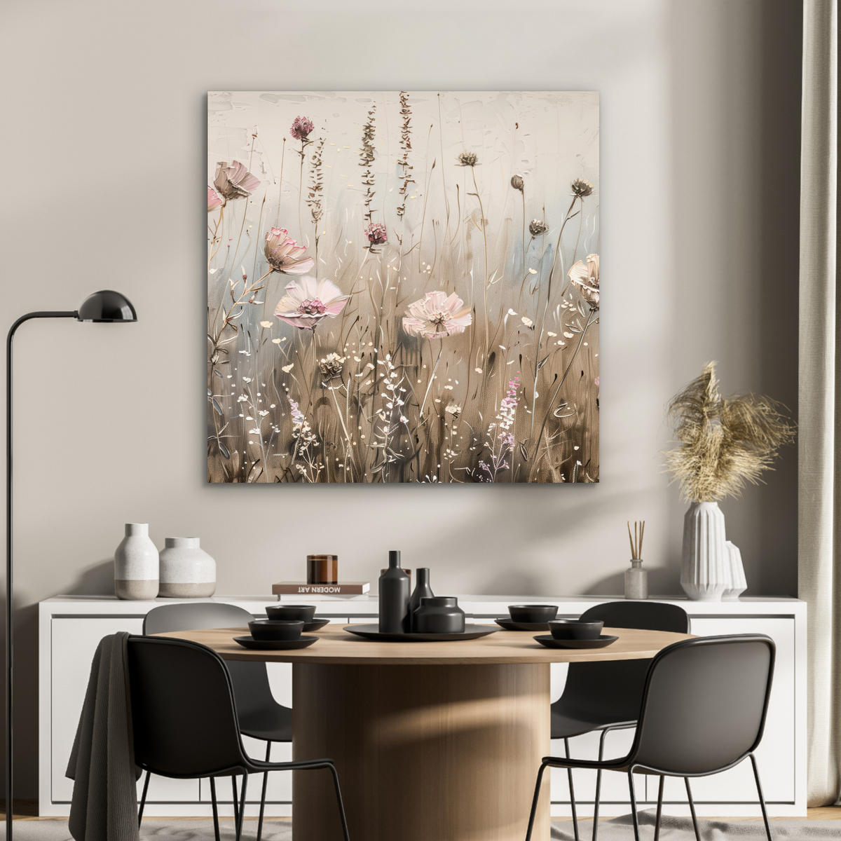 KOVOVÝ OBRAZ Kvety - Ružová - Moderné - Béžová 90x90 cm - béžová, kov (90/90cm) - MuchoWow