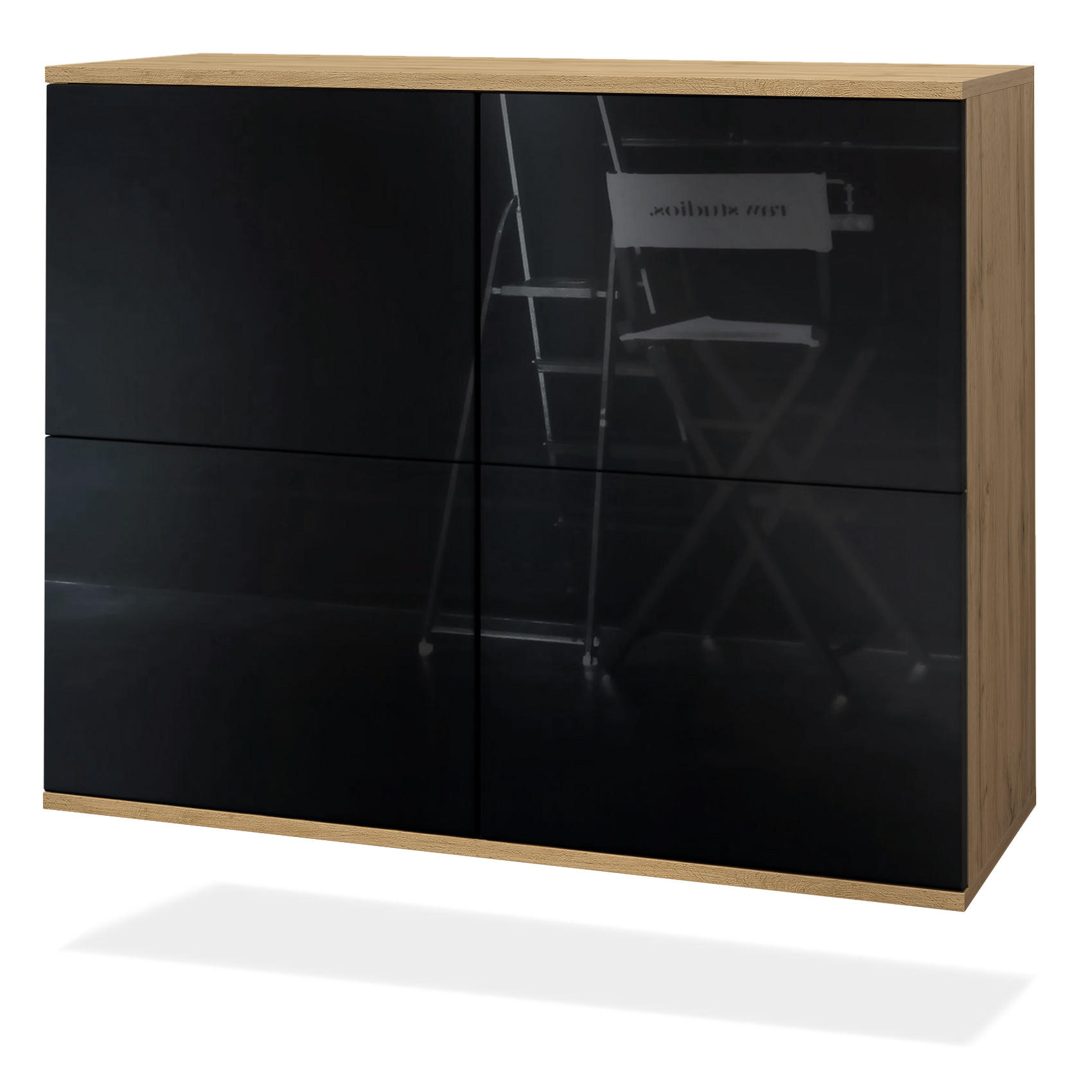 Vladon Kommode Schwarz Hochglanz 92.5x73.5x35 cm
