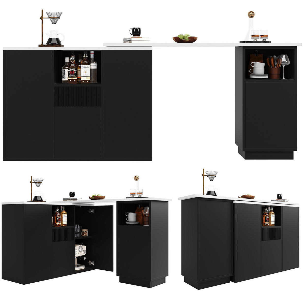 BARTISCH drehbar mit Stauraum 210 x 30 x 100,9 cm Schwarz - Schwarz, Holz (30/100.9/210cm) - Beauniv