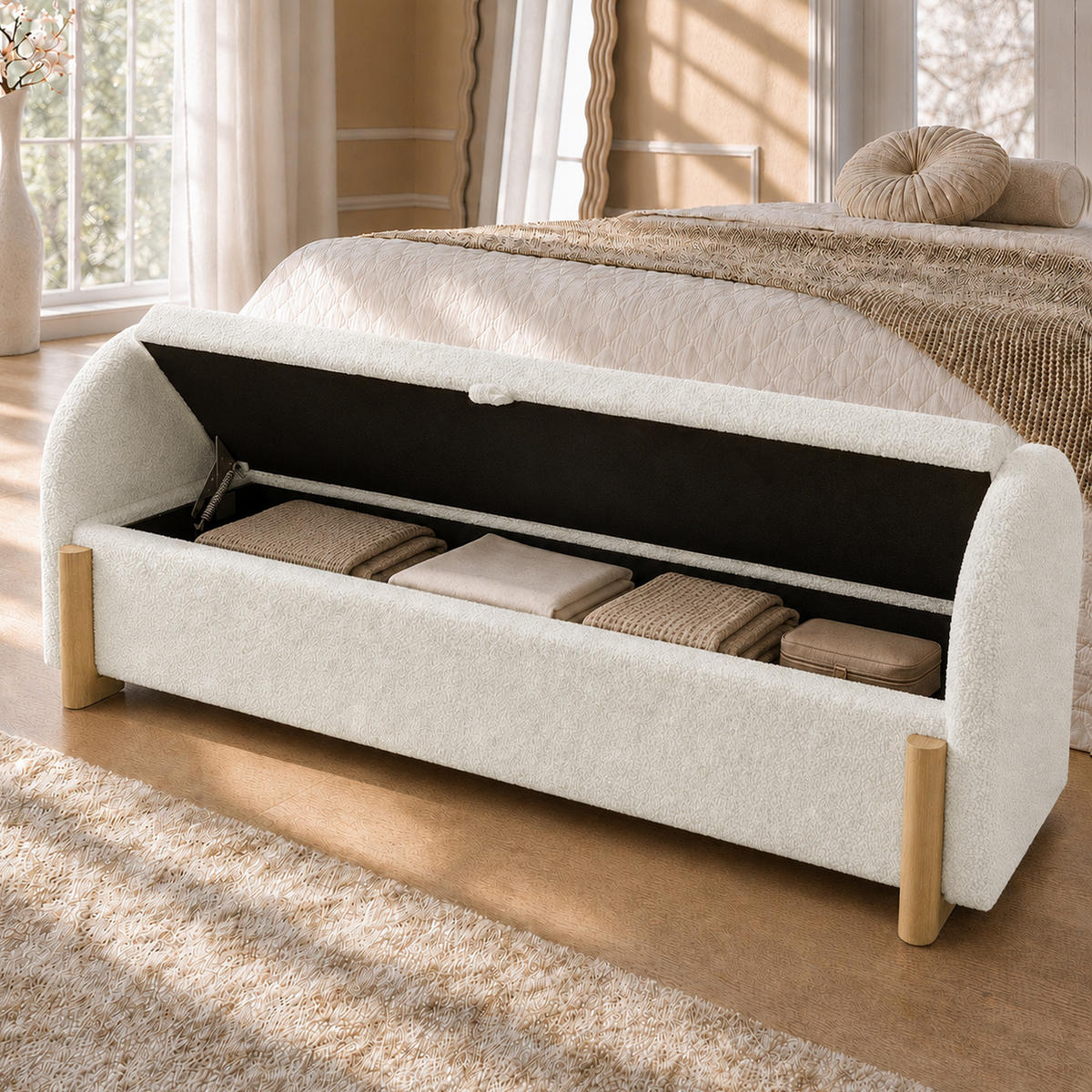 BETTBANK 146x47x61 cm Weiß mit Stauraum - Weiß, Holz (146/61/47cm) - FLIEKS