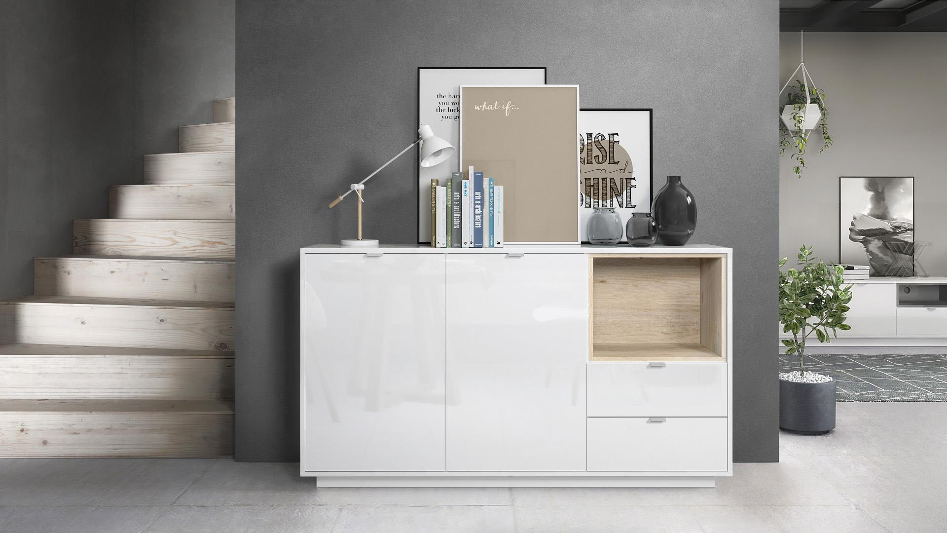 SIDEBOARD Metro Einsatz in Eiche Nordic - Silbereichenfarben, Holzwerkstoff (153/88/38cm) - Vladon
