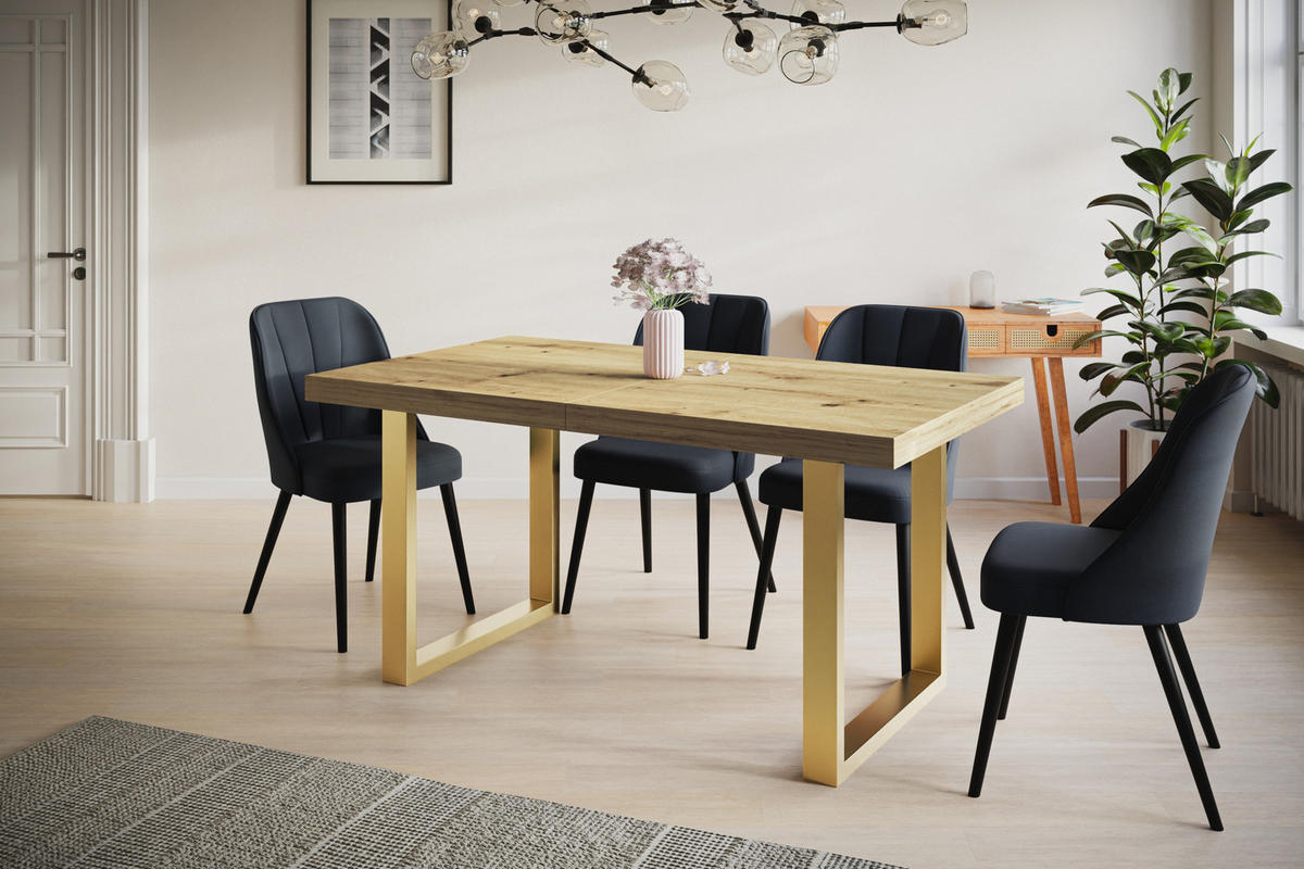 ESSZIMMERTISCH LOFT-U, ausziehbarer Tisch 140-240X80X77 cm, Farbe: ARTISAN, mit Metallbeinen in Farbe Gold - Hellbraun/Goldfarben, Holzwerkstoff (140/80/77cm) - Alpi-Möbel