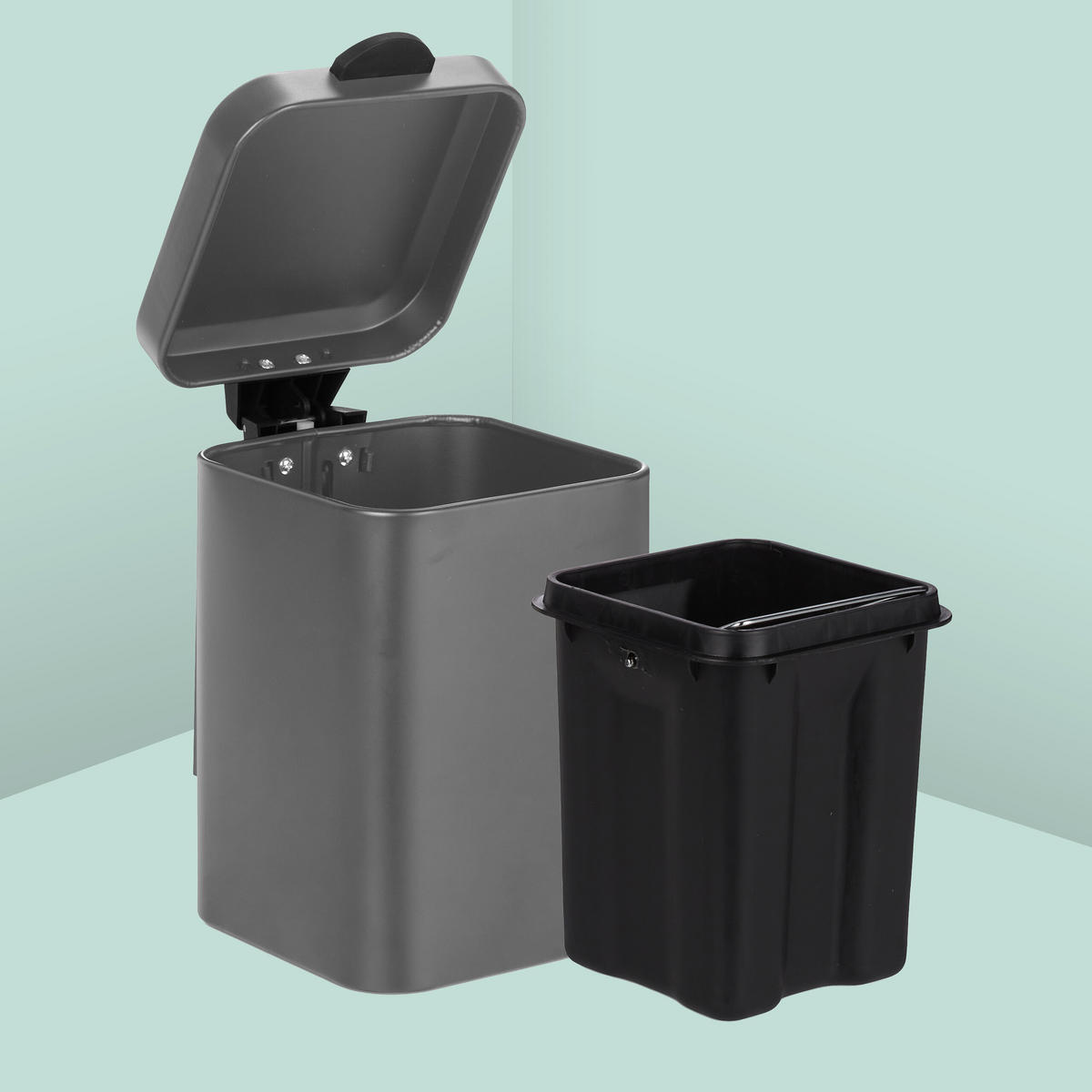 KOSMETIKEIMER Grau Wandmontage 3 l Softclose - Grau, Kunststoff/Metall (16/24/22cm) - Relaxdays