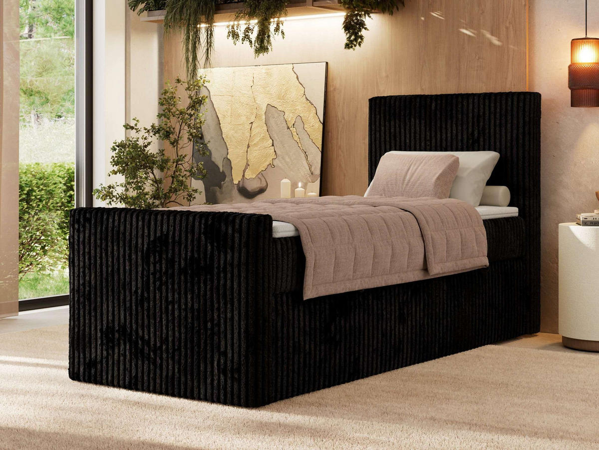 BOXBETT TILIANO DUO 90/200 - Schwarz Cord - H4 - Topper Visco - Rechts Seite - Schwarz, Textil (90/200cm) - MKS