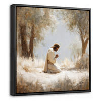 LEINWAND Bilder mit Rahmen - Jesus - Kniend - Waldlandschaft - Betend - 20x20 - Beige, Textil (20/20cm) - MuchoWow