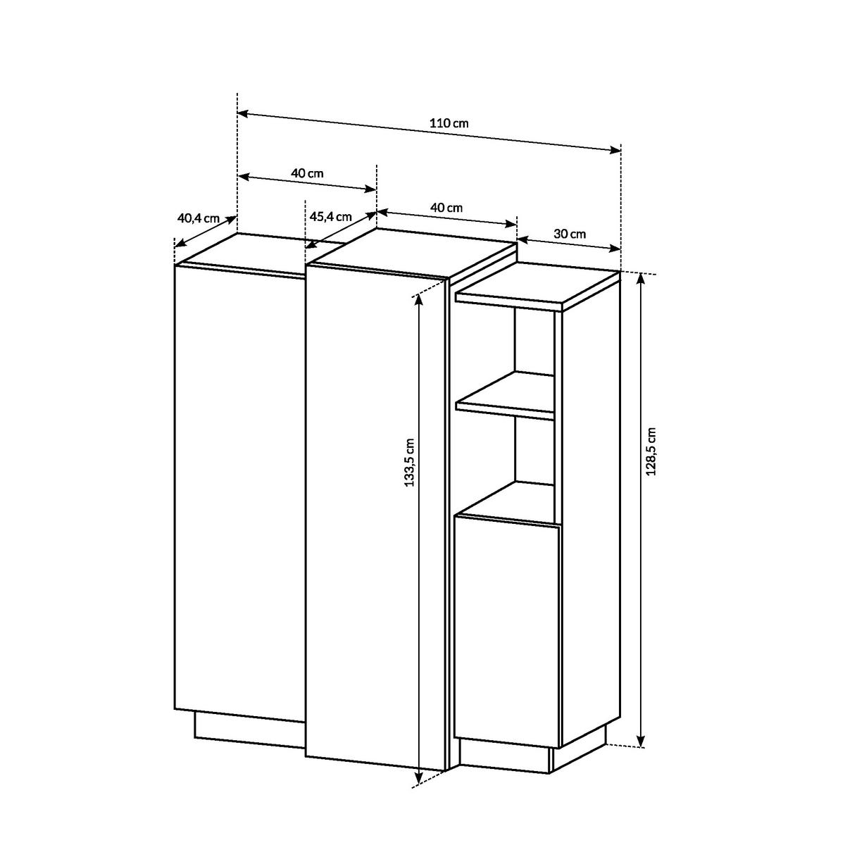 HIGHBOARD ETNE KOM1 ABS-Kante Eiche Weiß - Weiß, Glas/Holzwerkstoff (110/134/45cm) - Komodee