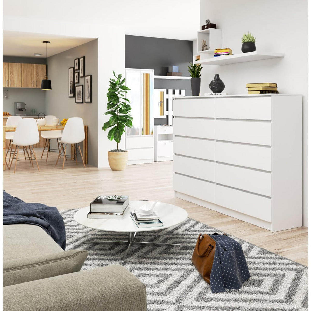 KOMODA Biela 121/160/40 - biela, kompozitné drevo (160/121/40cm) - RAUMHIRSCH FURNITURE