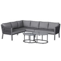 GARTEN Ecksofa Set 243.5×186×80 cm für 6 Personen mit 2 Glastischen, grau - Grau, Textil