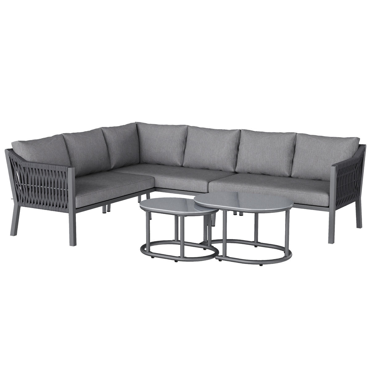 DINING-LOUNGESET Grau L-Shaped für 6 Personen - Grau, Textil - Kaket