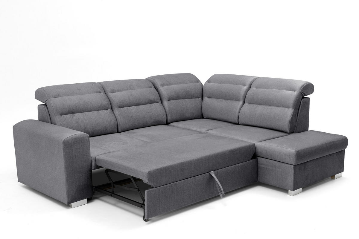 ECKSOFA CLOUD L Rechts mit Schlaffunktion 120x190 Velours Dunkelgrau - Chromfarben/Dunkelgrau, Holz/Kunststoff (260/202cm) - Muffo
