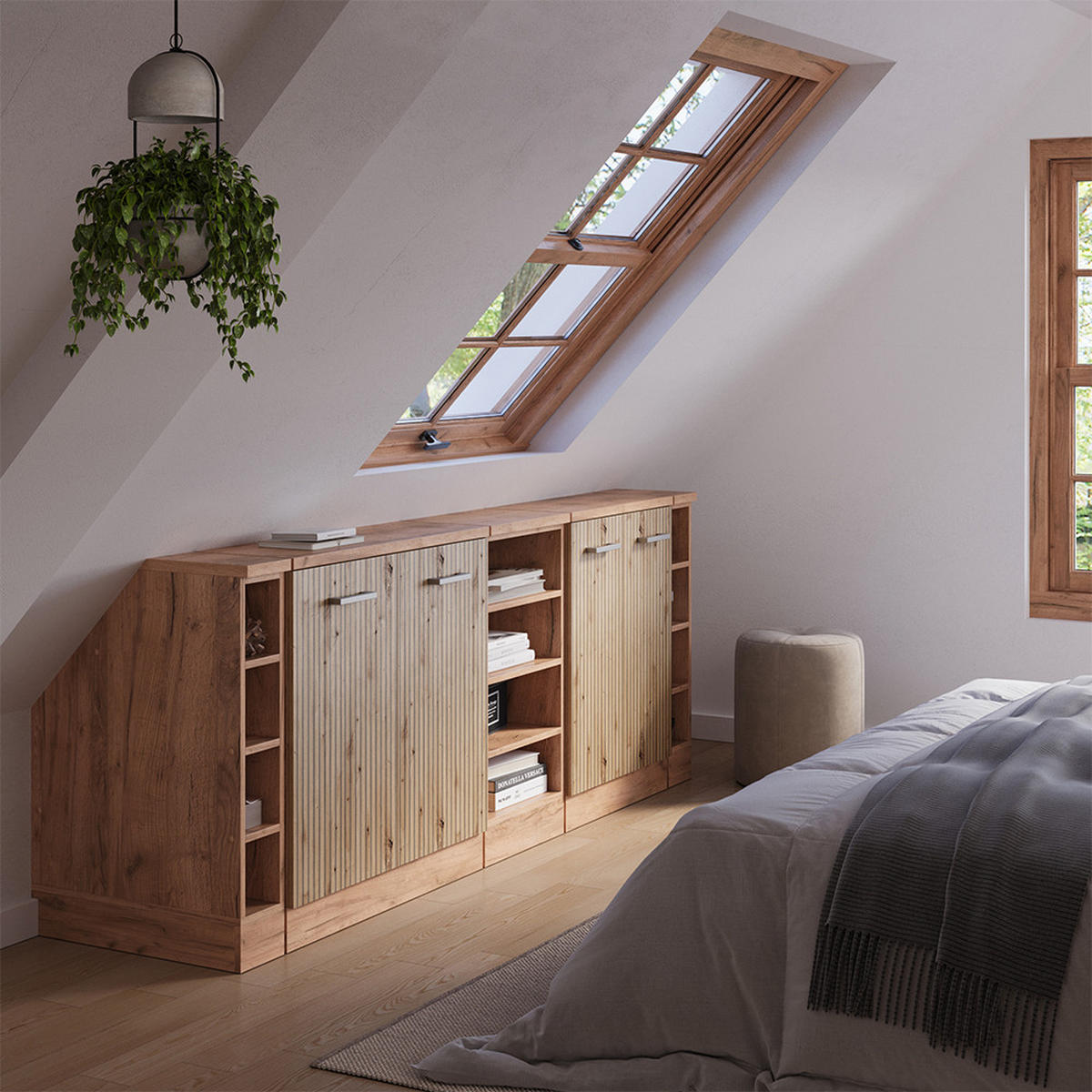 ŠATNÍ SESTAVA PRO ŠIKMÉ STŘECHY Rion Řemeslný dub 210 cm Sada 5 korpusů skříně hloubka 60 cm - medově dubová/dub artisan, kompozitní dřevo (210/83.8/60cm) - Vicco