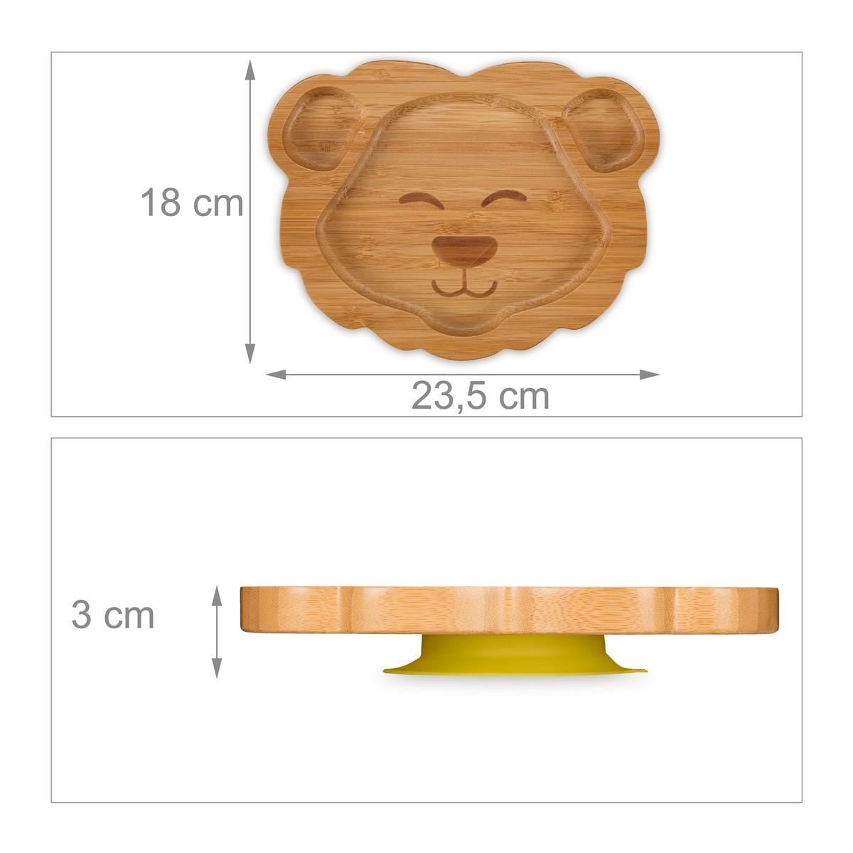 BABYTELLER Natur Bambus Saugnapf Löwe 3-Fach - Hellbraun, Holz/Kunststoff (23.5/3/18cm) - Relaxdays