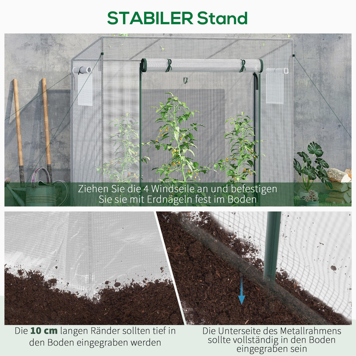 FOLIENGEWÄCHSHAUS, mit Rolltür, mit Seitenfenster, für Garten, aus Stahl, PE, Weiß - Weiß, Kunststoff/Metall (76/168/200cm) - Outsunny
