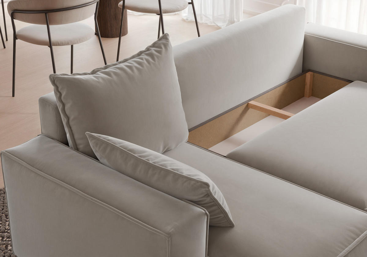 ECKSOFA Tobi mit Bettkasten und Schlaffunktion, L-Form, Velourstoff, Universal - Cappuccino, Holzwerkstoff (246/145cm) - 4ALL HOME