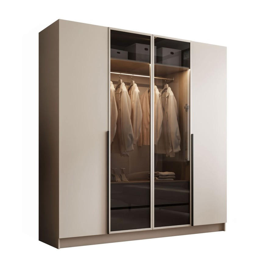 VIERTÜRIGER Schrank ATRIUM II mit Glasfront - Kaschmir, Holzwerkstoff (200/210/57cm) - Lookway
