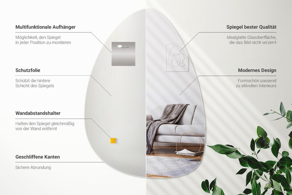 SPIEGEL 50x70 cm Design - Transparent, Glas (50/70/0.4cm) - ArtPrintCave