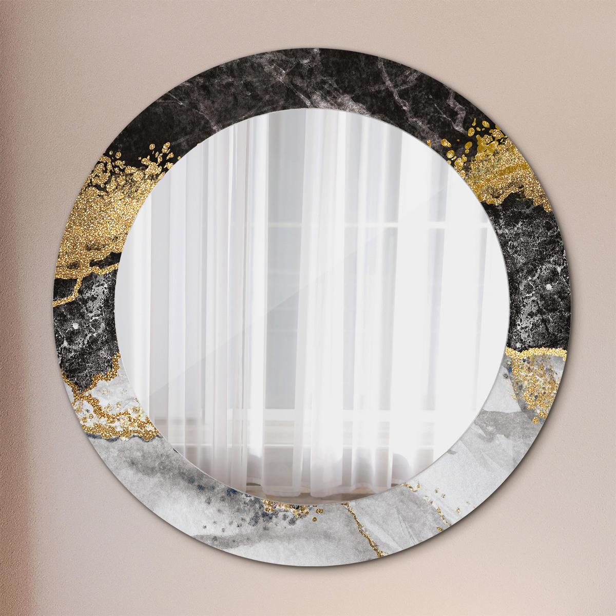 SPIEGEL Ø60 cm Rund mit Aufdruck - Goldfarben, Glas (60/60/0.4cm) - TULUP