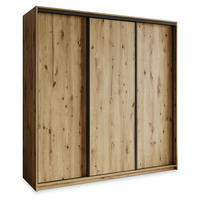 SCHWEBETÜRENSCHRANK NISSE 180/205/60 cm 3-türig mit Schubladen Eiche Artisan - Schwarz/Eiche Artisan, Holzwerkstoff (180/205/60cm) - MASSENO