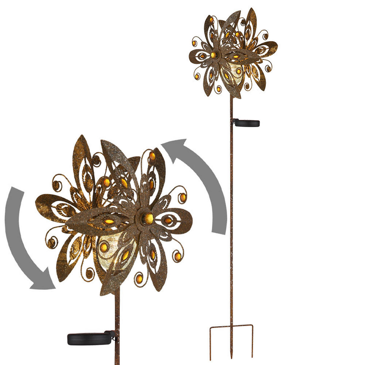 LED AUSSENLEUCHTE Metall Rostfarbe 2er Set - Braun, Metall (32/17.5/124cm) - Globo Lighting