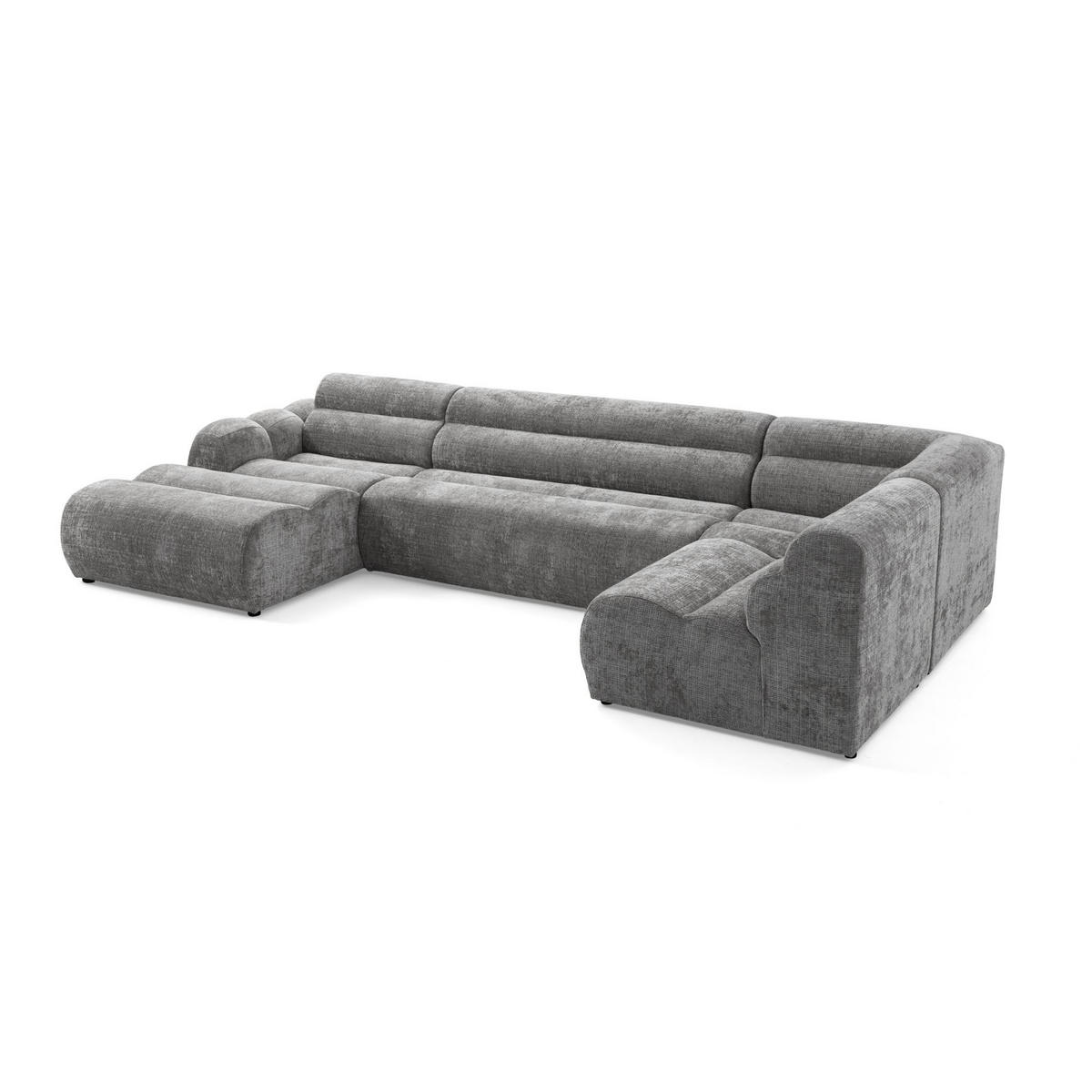 6-SITZER modulares Wohnlandschaft U XXL VEER SET 5 Rechts, 368 x 175 cm, Chenille Webstoff Grau - Schwarz/Grau, Holz/Kunststoff (175/75/368cm) - Muffo