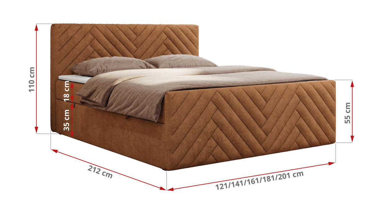 BOXBETT PARIS DUO 120/200 - Orange Struktur - H3 - Orange, Holz/Textil (120/200cm) - MKS