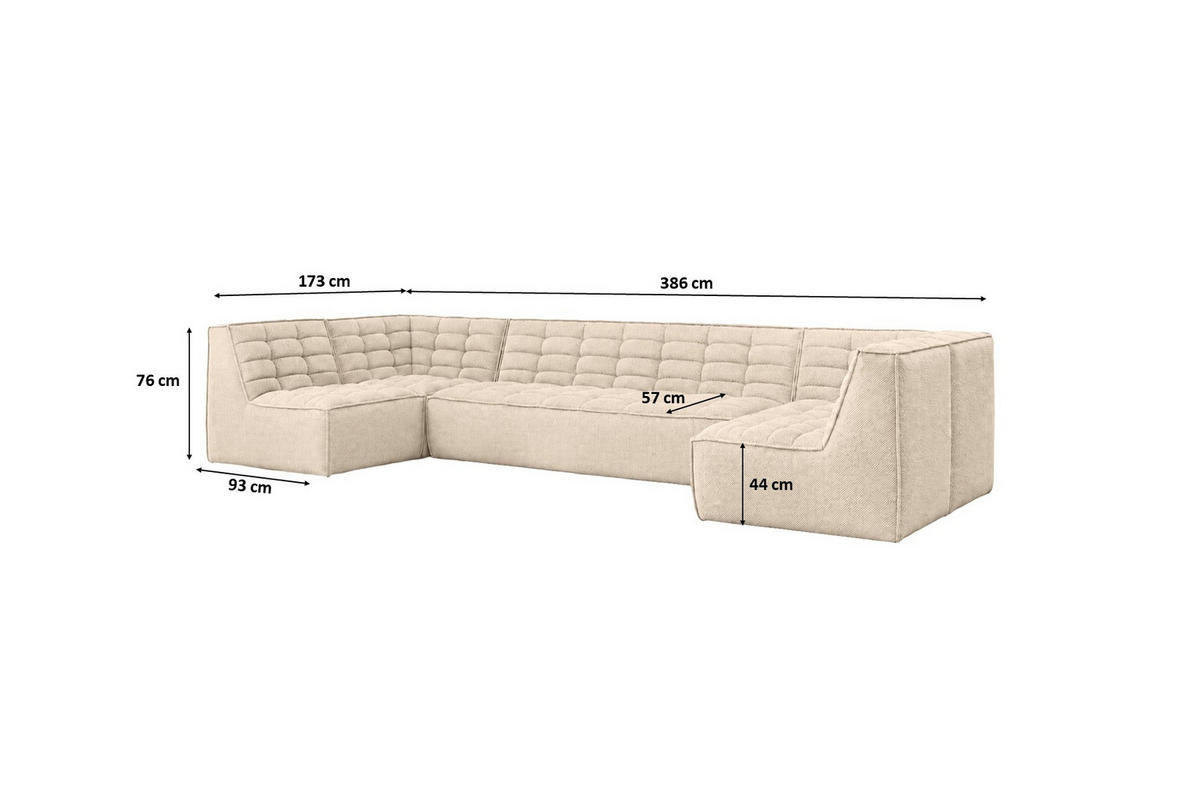 ROHOVÁ SEDAČKA modulární ve tvaru U, plyšová tkanina Pop, Krémová, LAZY U Medium - krémová, dřevo (386/76/173cm) - Kaiser Möbel