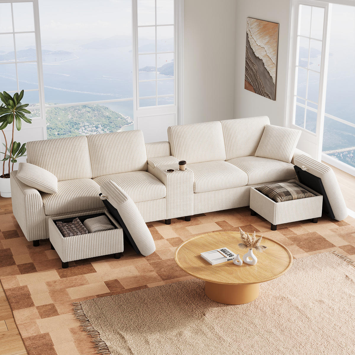 SOFA U Oblik Corduroy 315x135x81 cm Bež - bež, tekstil (135/81/315cm) - FLIEKS