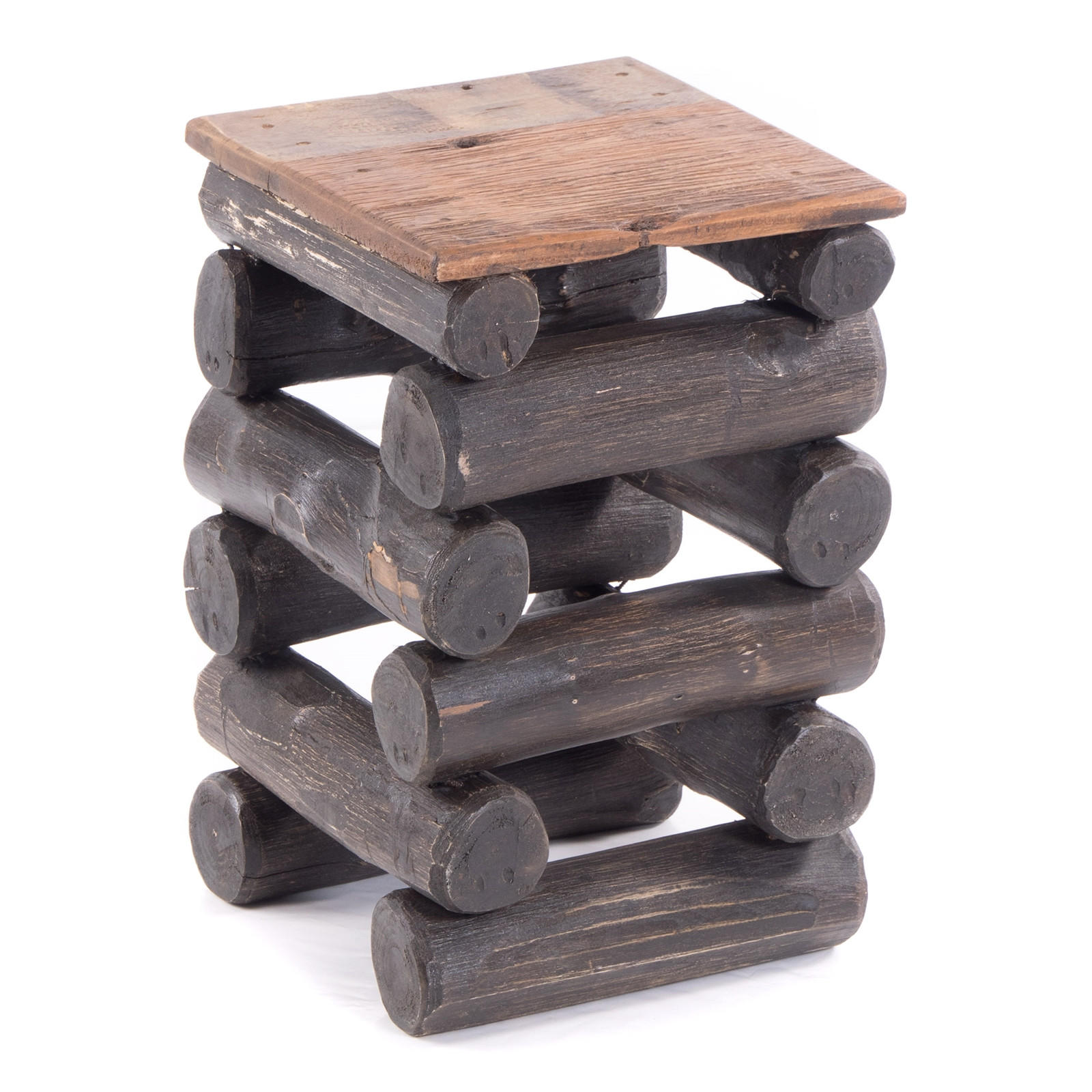 HOCKER BLOCK 38 Teak Recyclingholz massiv 04 schwarz-natur - Graubraun, Holz (30/39/30cm) - DESIGN DELIGHTS
