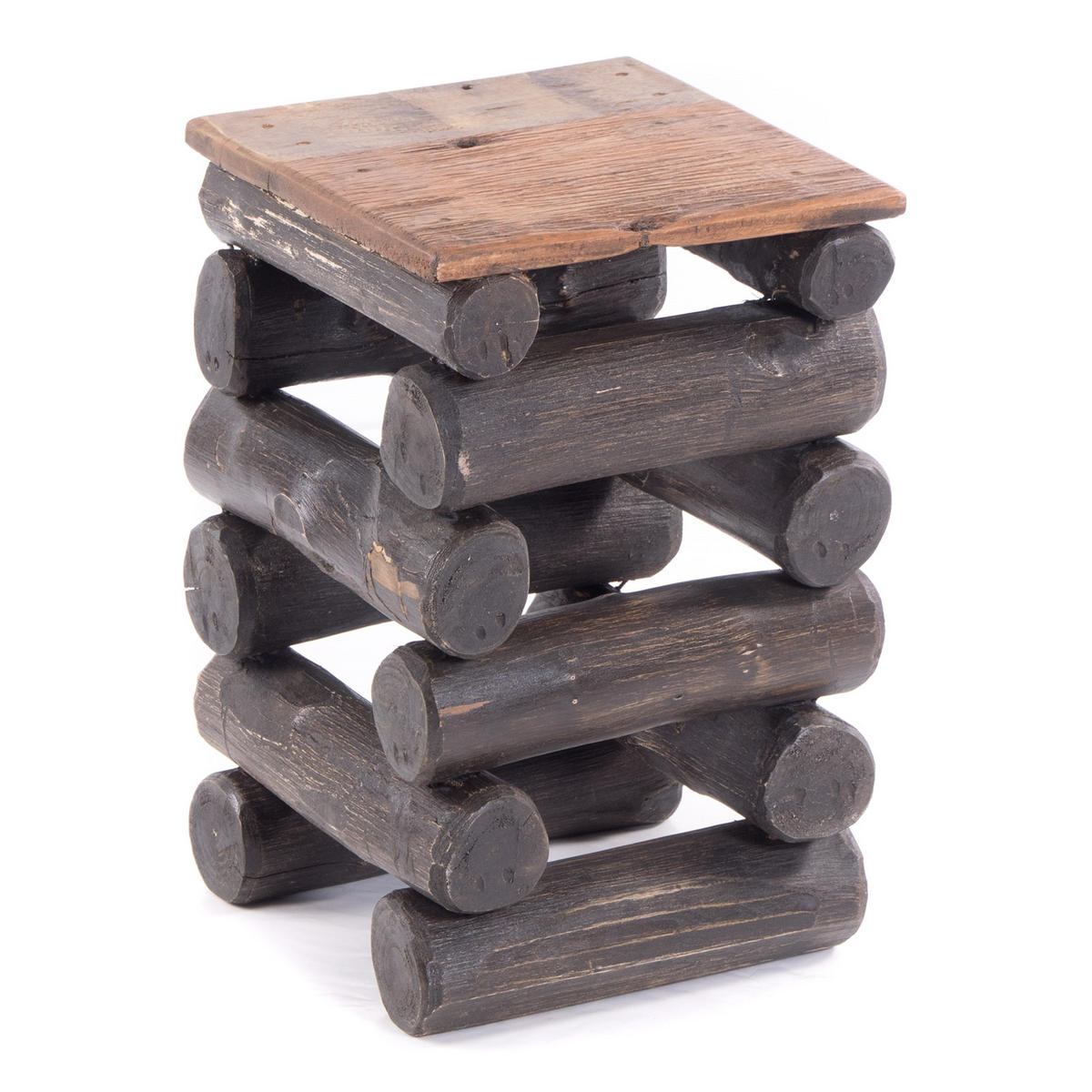 HOCKER BLOCK 38 Teak Recyclingholz massiv 04 schwarz-natur - Graubraun, Holz (30/39/30cm) - DESIGN DELIGHTS