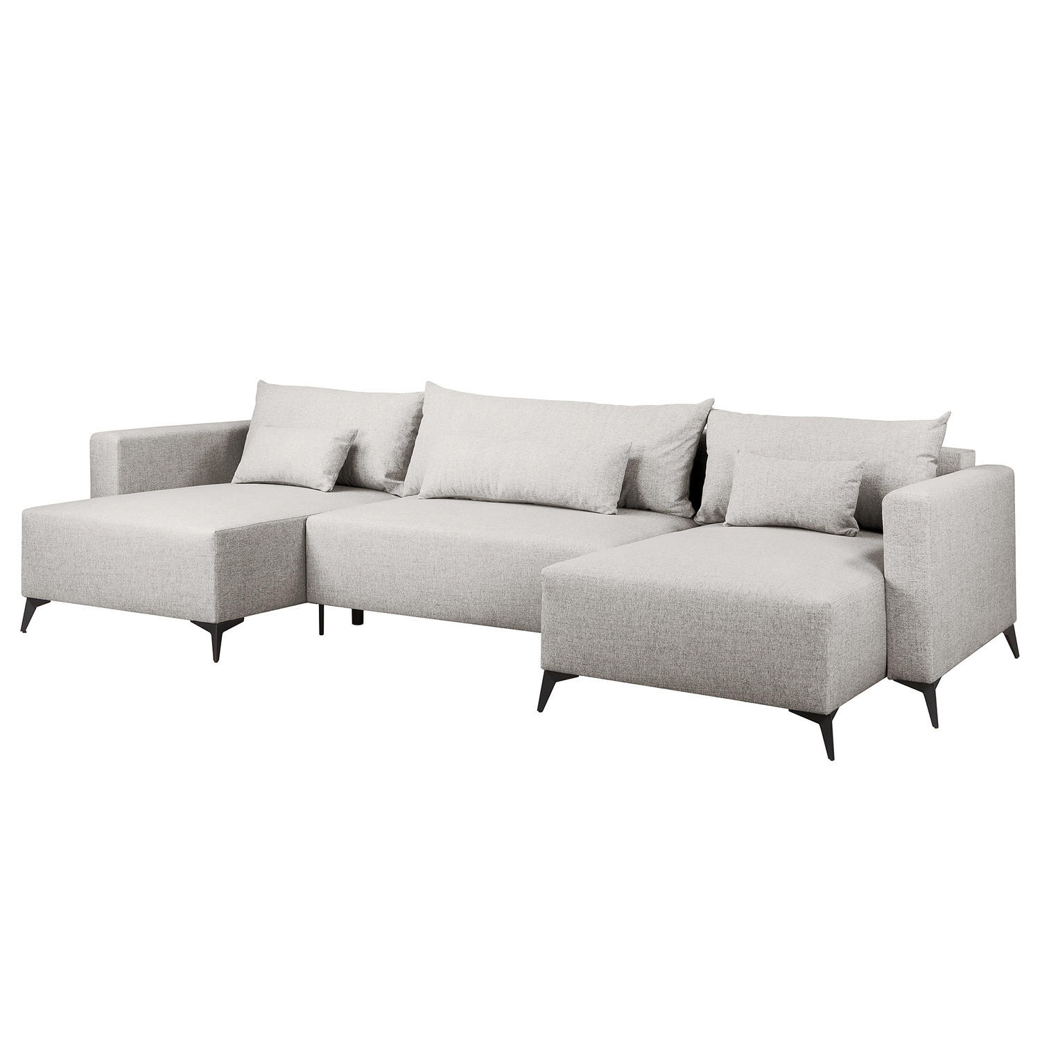 WOHNLANDSCHAFT - Hellgrau/Schwarz, Textil (382/81/148cm) - home24