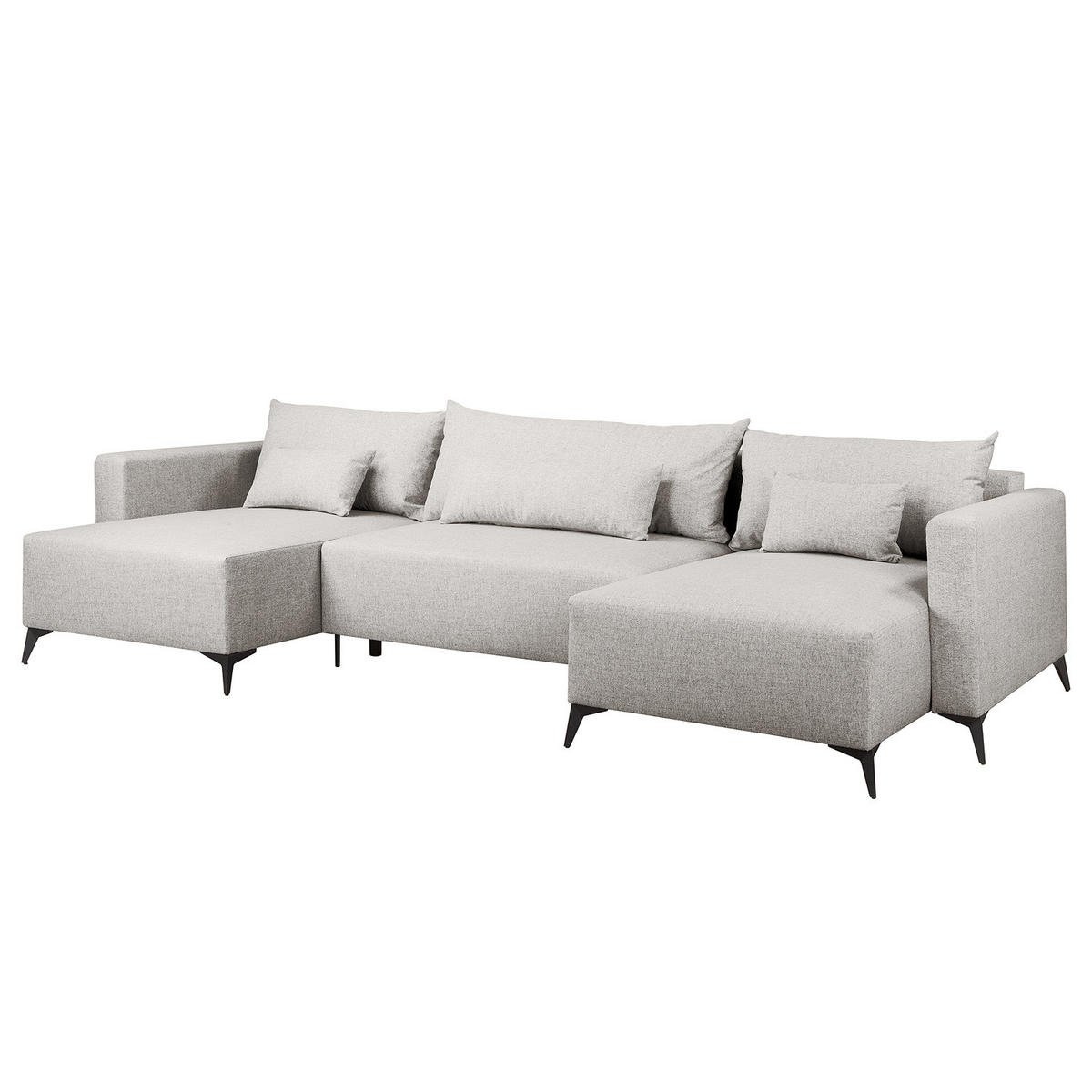 WOHNLANDSCHAFT - Hellgrau/Schwarz, Textil (382/81/148cm) - home24