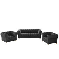 SITZGARNITUR 3+1+1 CHESTERFIELD Elegant Klassisch Schick Stoff Whisper Graphit - Graphitfarben, Holz (202/77/90cm) - Kaiser Möbel