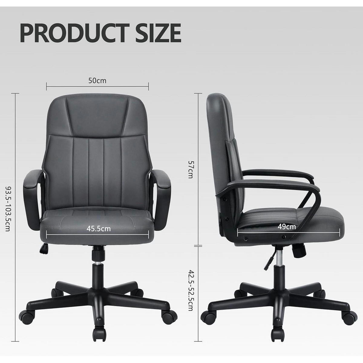 BÜROSTUHL PU-Leder Grau Höhenverstellbar - Grau, Kunststoff (45.5/103.5/49cm)